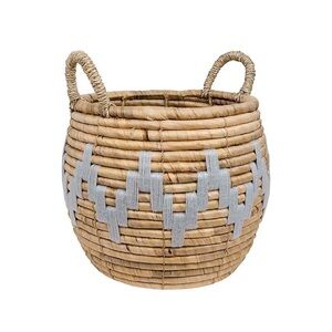 Natural and Blue  Woven Basket with Handles